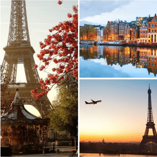 კომბო ავიაბილეთი ევროპის მიმართულებით (პარიზი ამსტერდამი) - 368₾