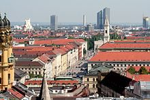 Ludwigstrasse from above, Highlight Towers in the background